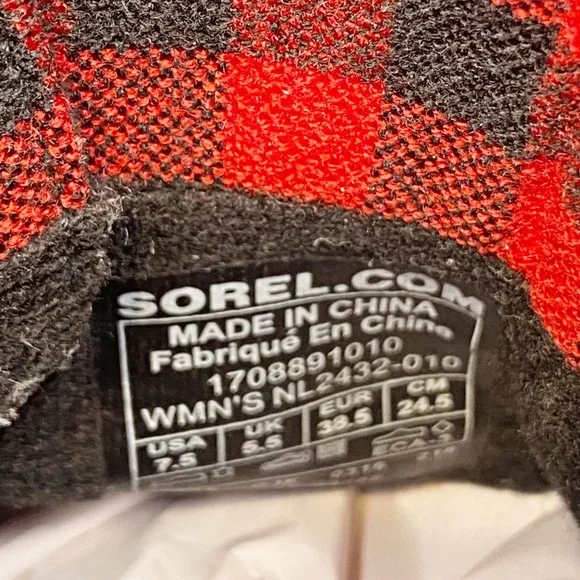 SorelMajor Moto Boot, Black, Buffalo Plaid Liner #NL2432-010 Sz. 7.5